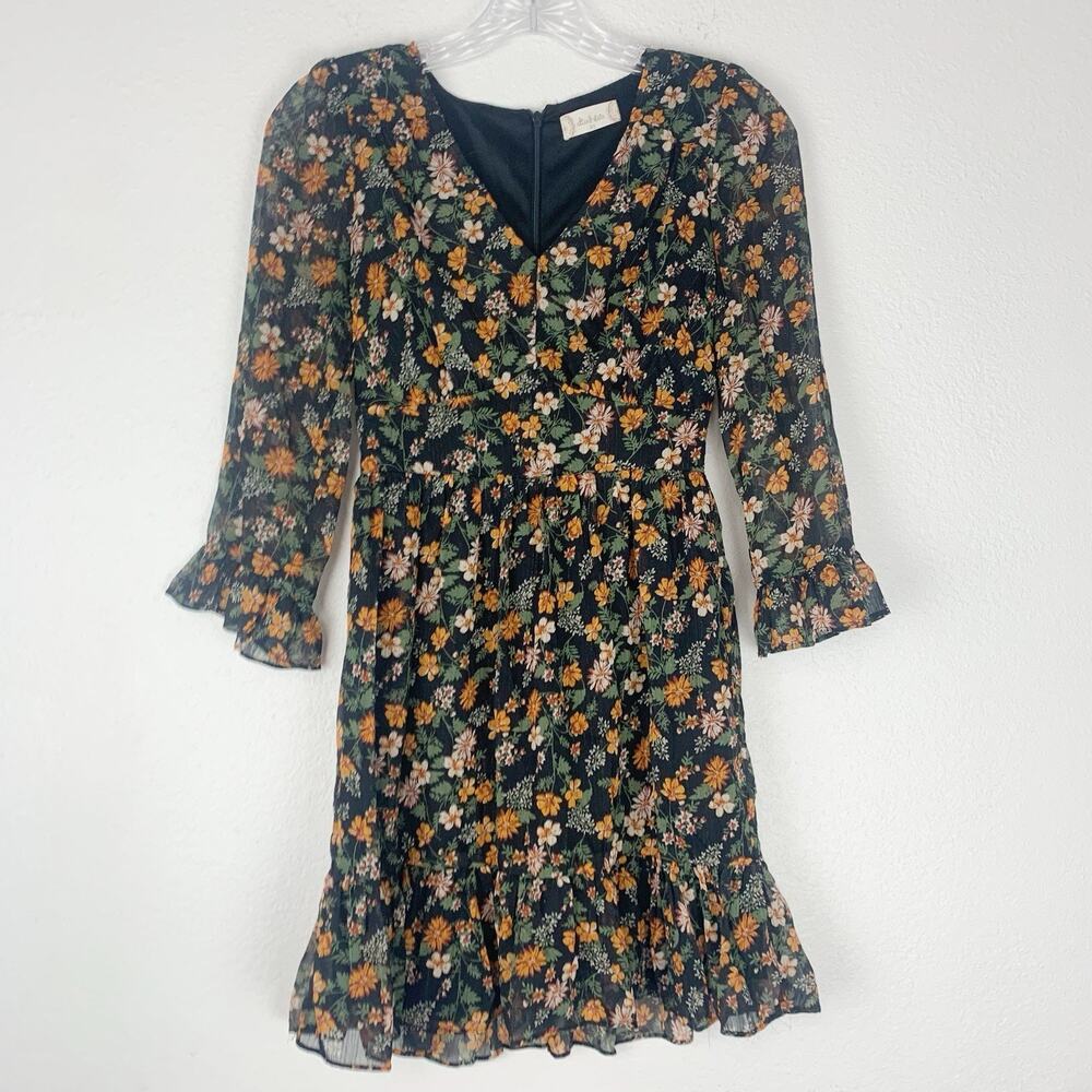 Altar'd State Dress Womens XS Mini Ruffle Trim Boho Ditsy Floral V-neck